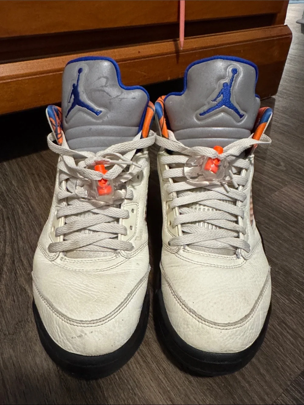 Jordan Retro High-Top Sneakers in White, Blue & Orange